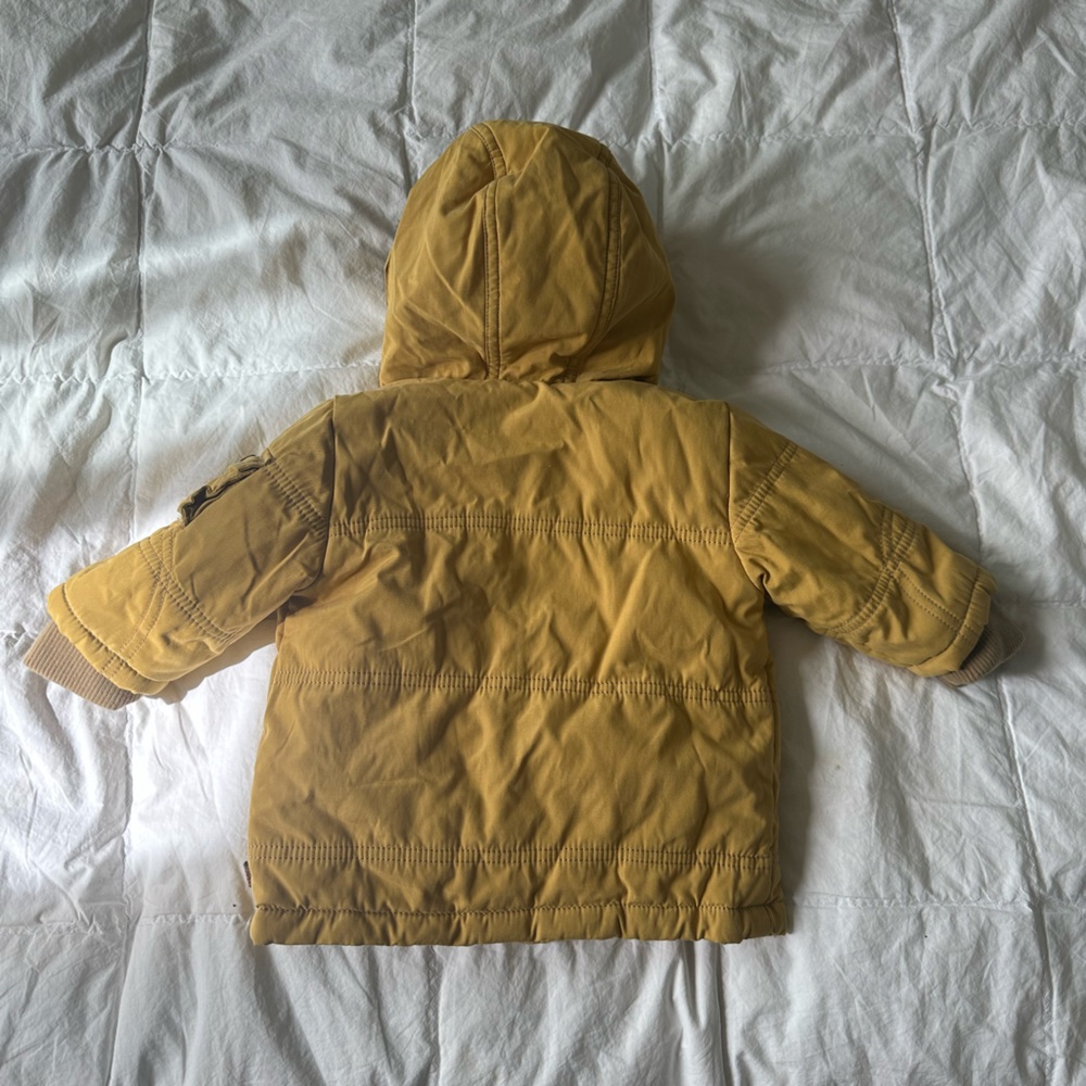 Mustard hooded Jacket with Fur Trim 3 months by French Designer